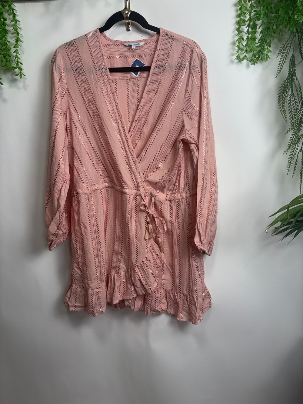 blue island Pink Eyelet Wrap-Style Long Sleeve Blouse